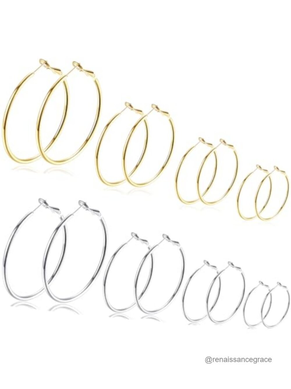 14K Gold Plated 8 Pairs Hoop Earrings Set, Hypoallergenic, Multipack Statement